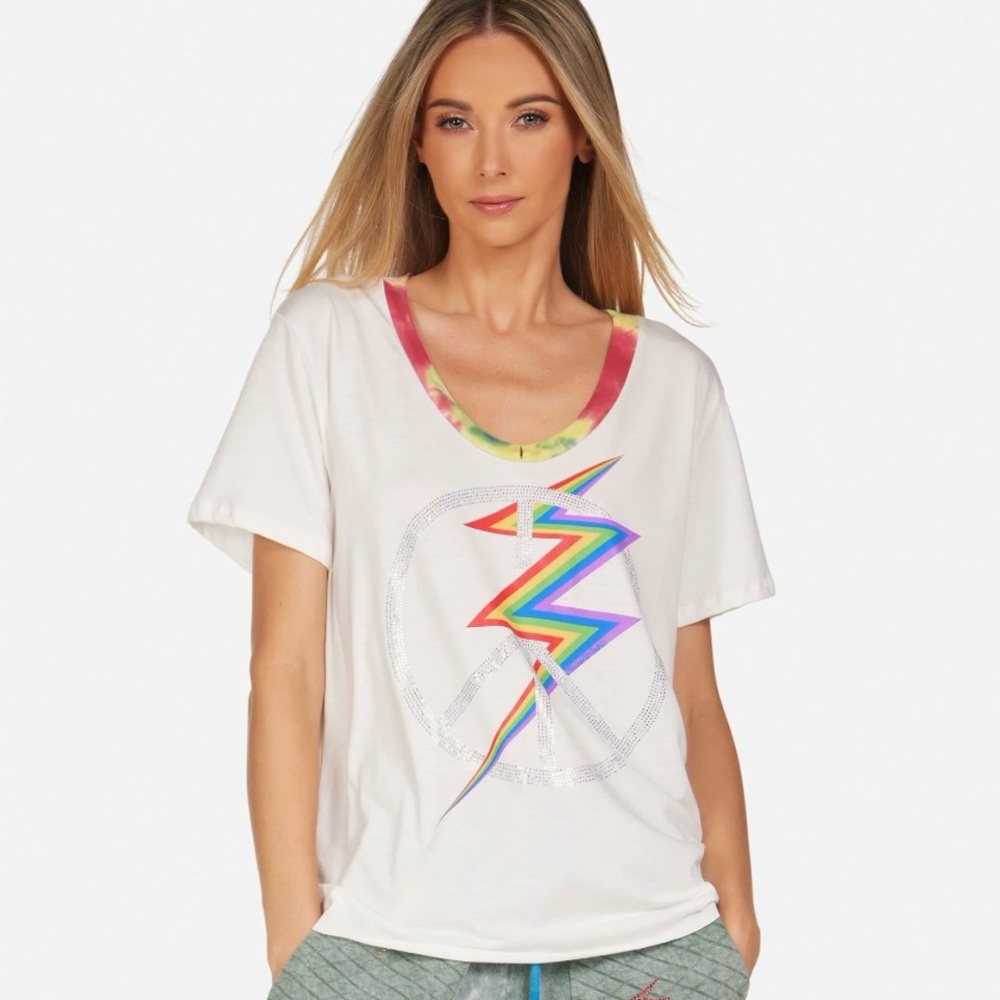 Lauren Moshi Elara crystal lightening peace shirt
